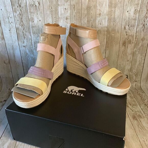 NEW Sorel CAMERON MultiStrap Wedge Sandal Shake Mauve Sea Salt Women's 12 - Picture 2 of 7
